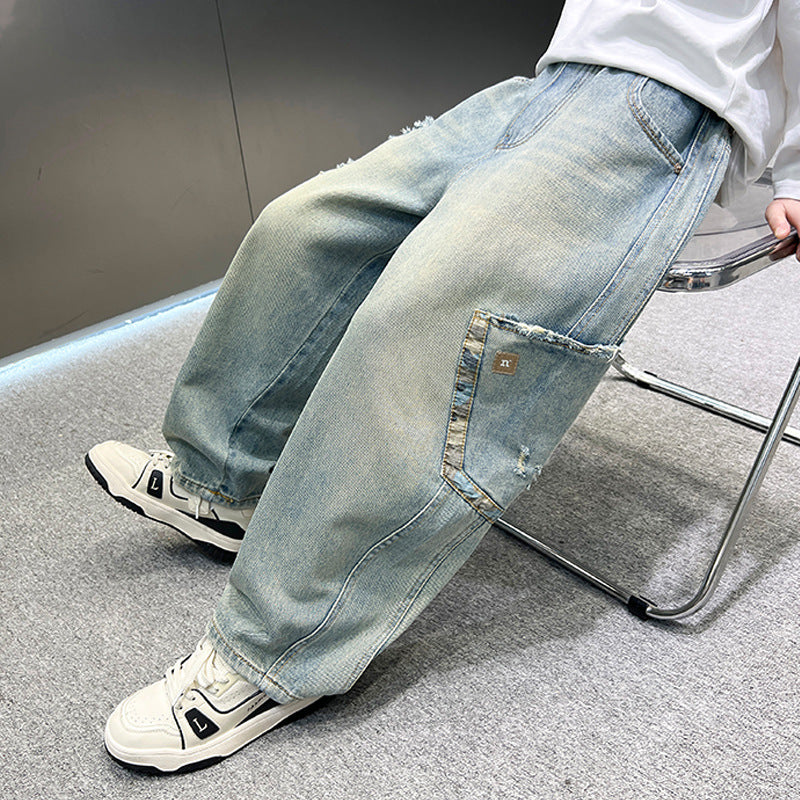 Boys' Casual Denim Jeans Style Loose Straight Leg Long Pants