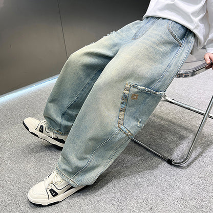 Boys' Casual Denim Jeans Style Loose Straight Leg Long Pants