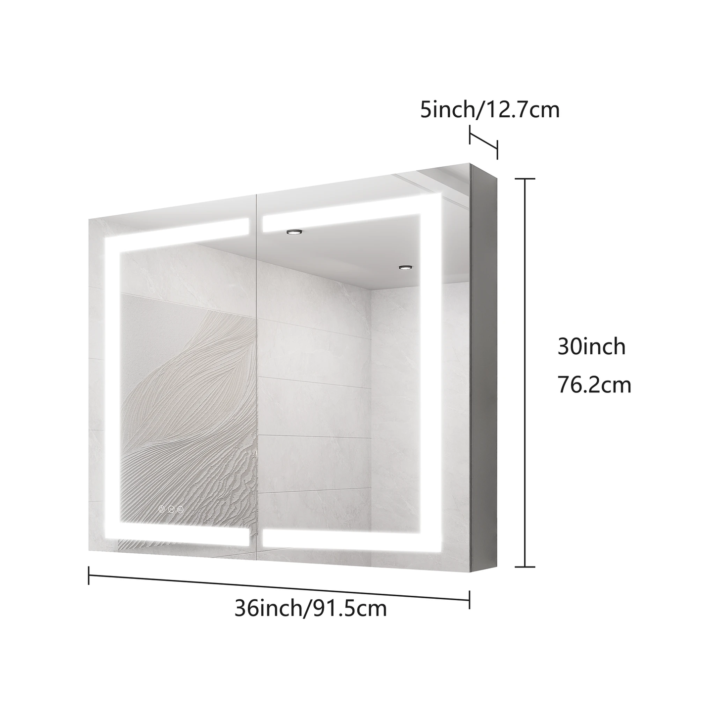 36 x 30 inch Medicine Cabinet with LED Vanity Mirror Anti-Fog Recessed or Surface Mount Waterproof DimmableAluminum 3000K~6000K Lighted Double Door Bathroom Cabinet with Touch Switch by eprolo