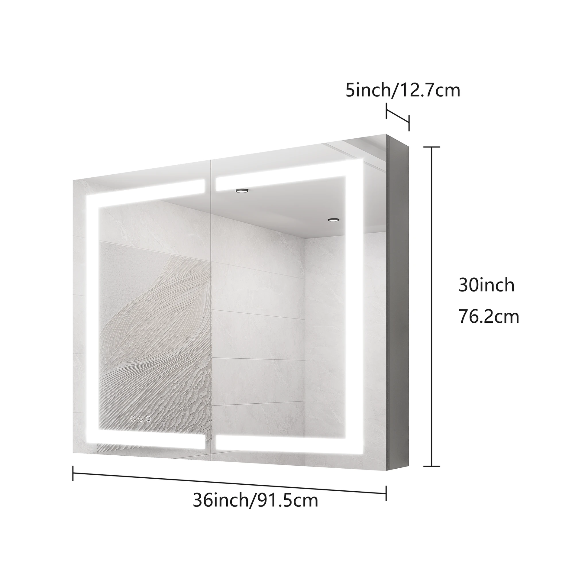 36 x 30 inch Medicine Cabinet with LED Vanity Mirror Anti-Fog Recessed or Surface Mount Waterproof DimmableAluminum 3000K~6000K Lighted Double Door Bathroom Cabinet with Touch Switch by eprolo