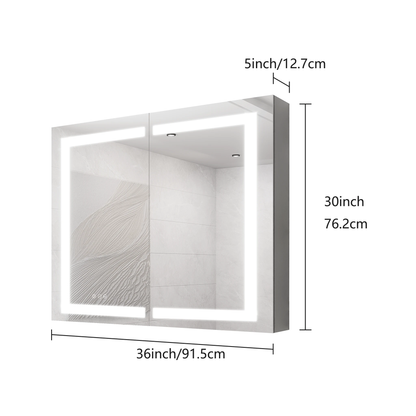 36 x 30 inch Medicine Cabinet with LED Vanity Mirror Anti-Fog Recessed or Surface Mount Waterproof DimmableAluminum 3000K~6000K Lighted Double Door Bathroom Cabinet with Touch Switch by eprolo