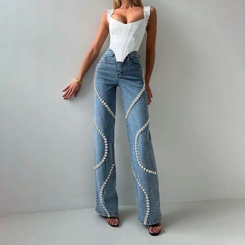 Loose Straight Leg Jeans And Fashionable Casual Pants With A Rhine by JeansDenim.Store