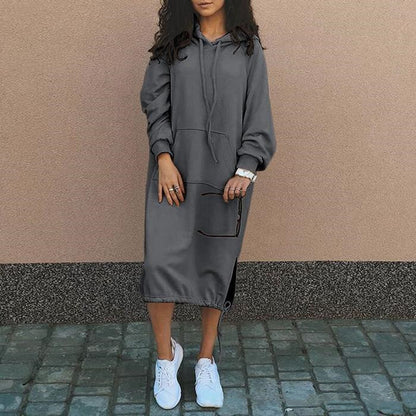 Sudadera larga casual con capucha, manga larga, bolsillo, cordón de ajuste, ropa de mujer