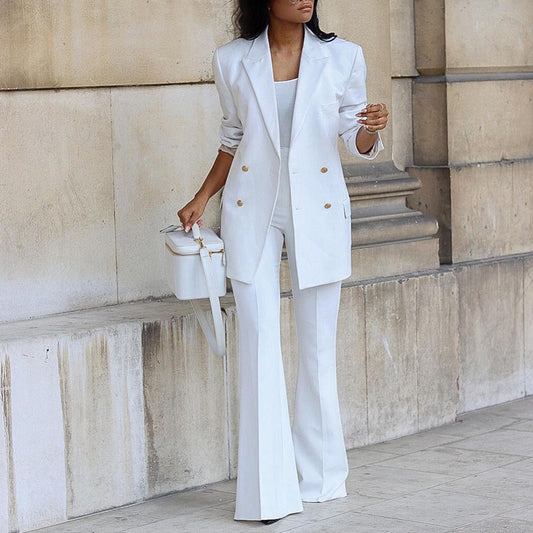 Traje de moda casual de dos piezas con pantalones de pernera ancha