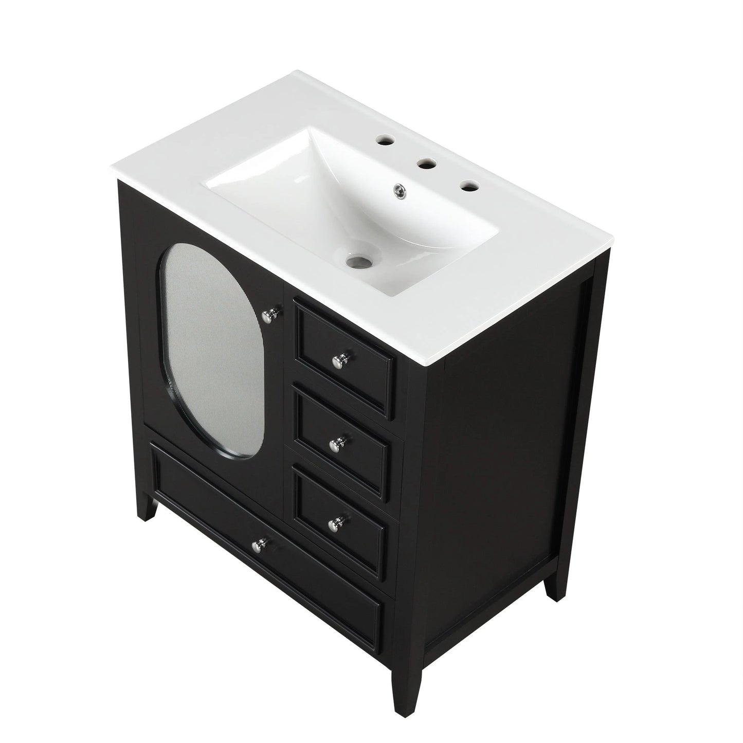 30" Bathroom Vanity with Sink, Bathroom Vanity Cabinet with Three Drawers and Door by eprolo