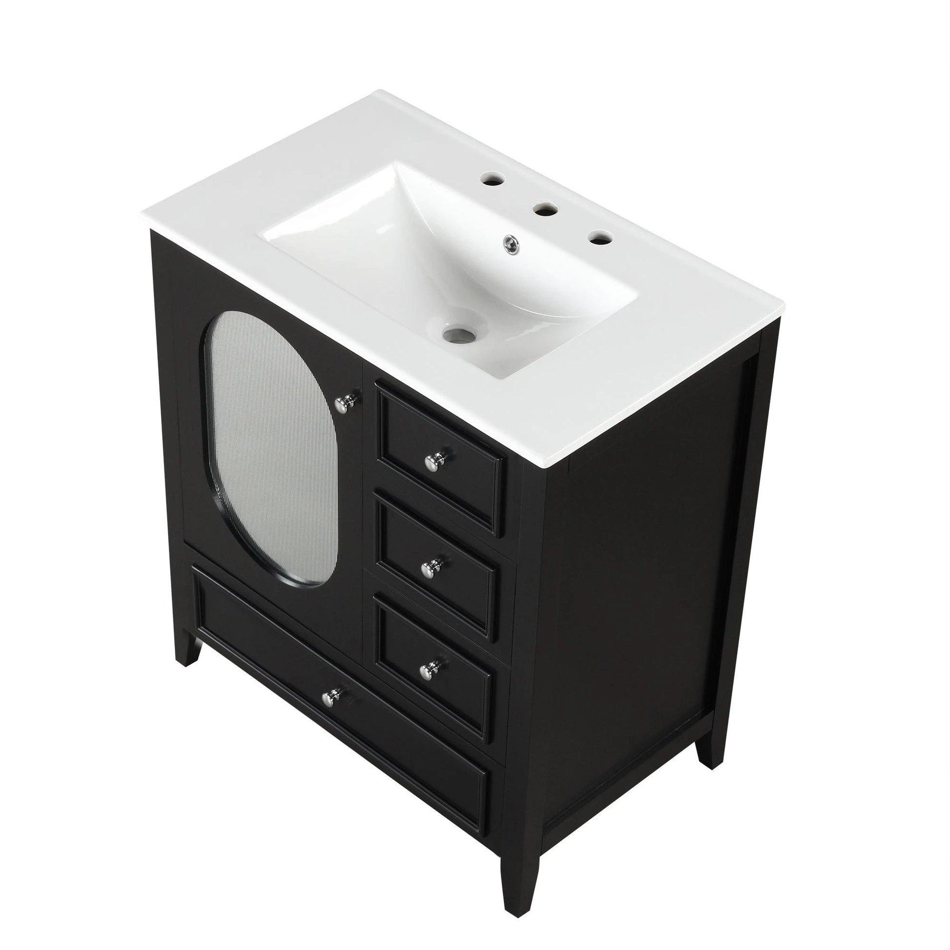 30" Bathroom Vanity with Sink, Bathroom Vanity Cabinet with Three Drawers and Door by eprolo