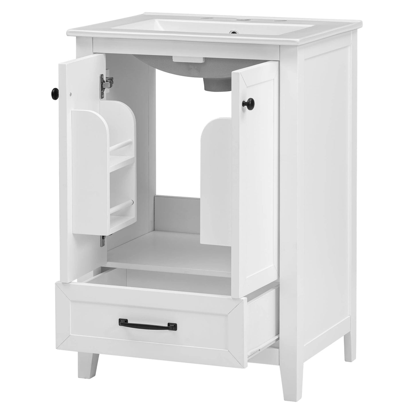 24" Bathroom Vanity with Sink, Bathroom Vanity Cabinet with One Drawer and Doors, Solid Wood and MDF, White by eprolo