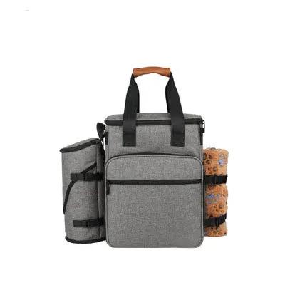 Pet travel bag for dog food by AdTec, grey with 3 side pouches and bottle holder