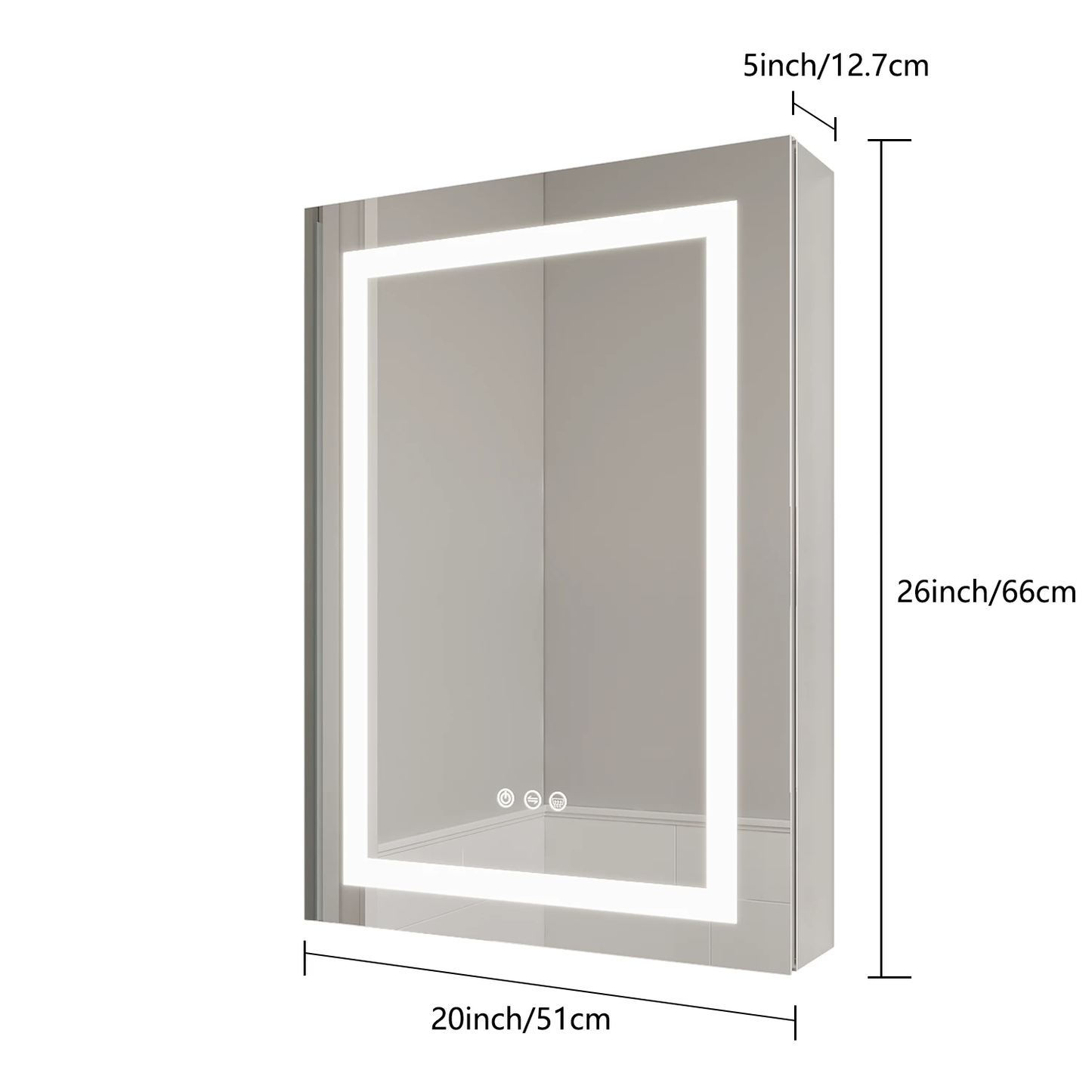 26x20 inch(Left Door) bathroom medicine cabinet with LED mirror 3000K~6000K single door lighting bathroom cabinet with touch switch adjusta by eprolo
