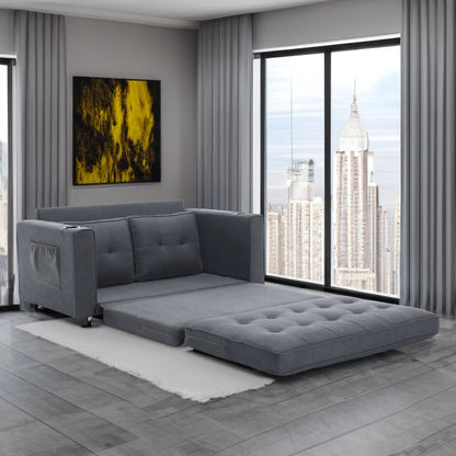Three in one soft cushion cushion cushion sofa, folding mattress sofa bed, with side pockets and cup holder, dark gray by eprolo