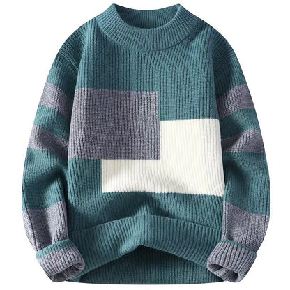 Men's Relaxed Fit Color Block Long Sleeve Knit Sweater