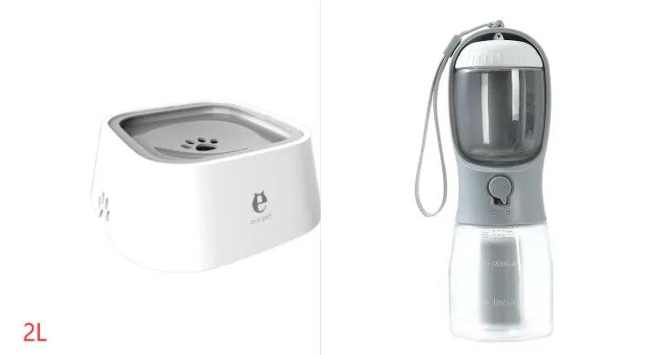 AdTec two-item pet cup set: white 2L bowl and gray portable drinking cup with strap