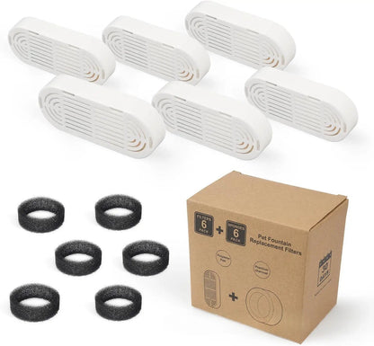 AdTec six white non-woven fabric pet fountain filter elements with six black foam rings