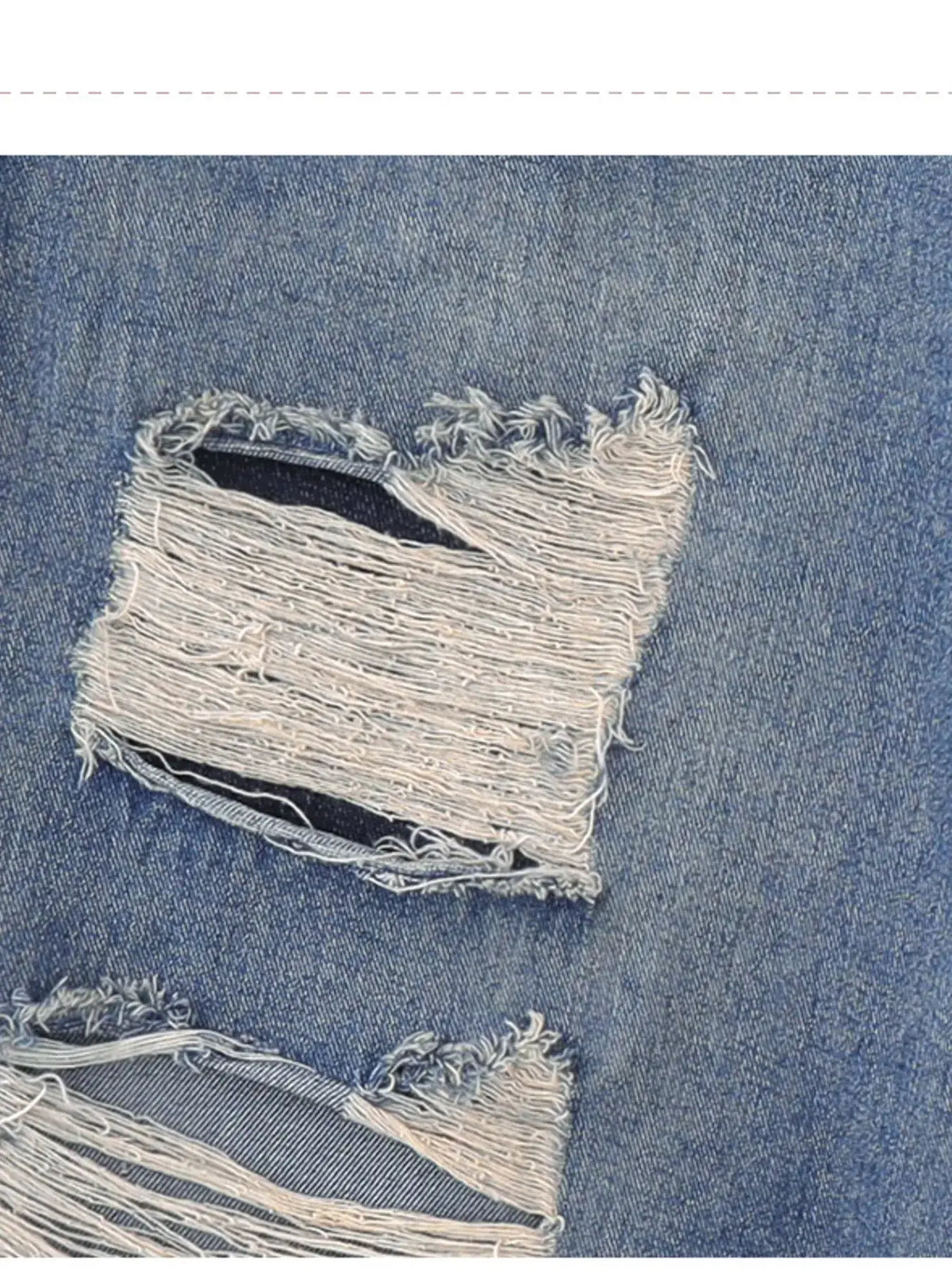 Mens oversized distressed denim shorts with stretch cotton pockets in blue denim with frayed pocket detail