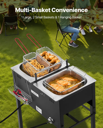 16QTx2 Outdoor Propane Deep Fryer Commercial Free Standing Cooker