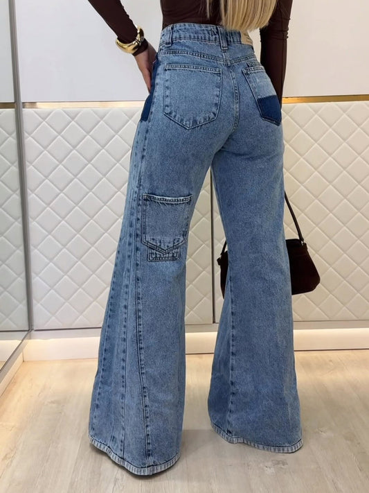 Trendy Light Blue High - Waisted Flared Jeans