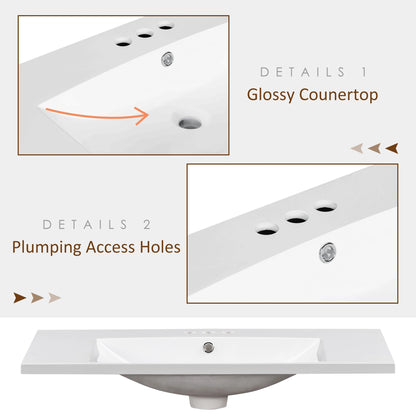 36" Single Bathroom Basin Sink, Vanity Top Only, 3-Faucet Holes, Resin by eprolo