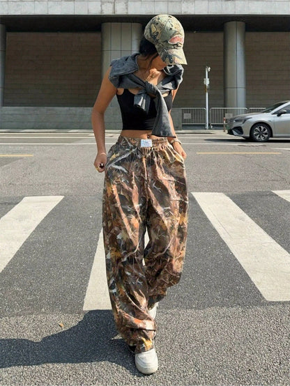 Pantalones casuales adelgazantes de hip hop, retro, de calle, con múltiples bolsillos, camuflaje, cargo, para mujer, Y2k, hip-hop, cargo, grunge, holgados