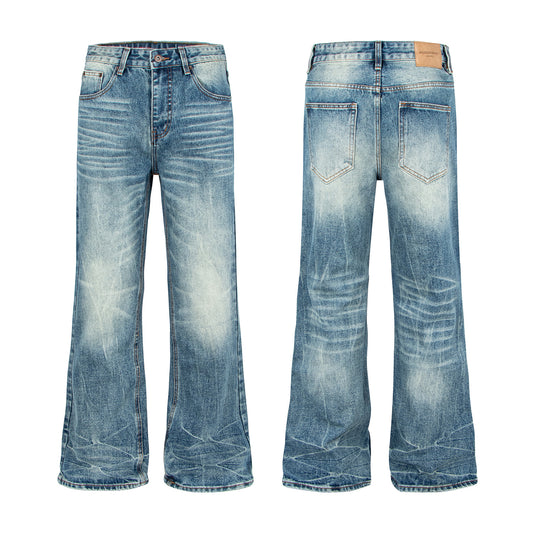 Retro Distressed Cat-Whisker Bamboo Stripe Flared Jeans