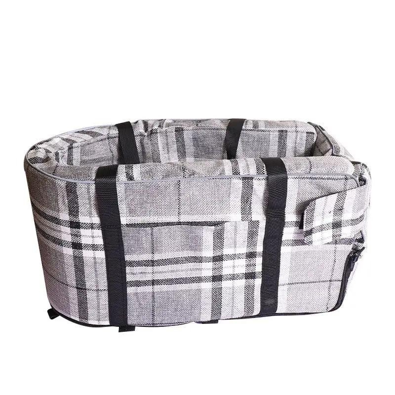 Outdoor pet kennel Four Seasons Universal by AdTec in gray plaid fabric with black straps