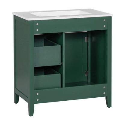 30" Bathroom Vanity with Sink Top, Bathroom Vanity Cabinet with Door and Two Drawers, Solid Wood Frame, One Package, Green by eprolo