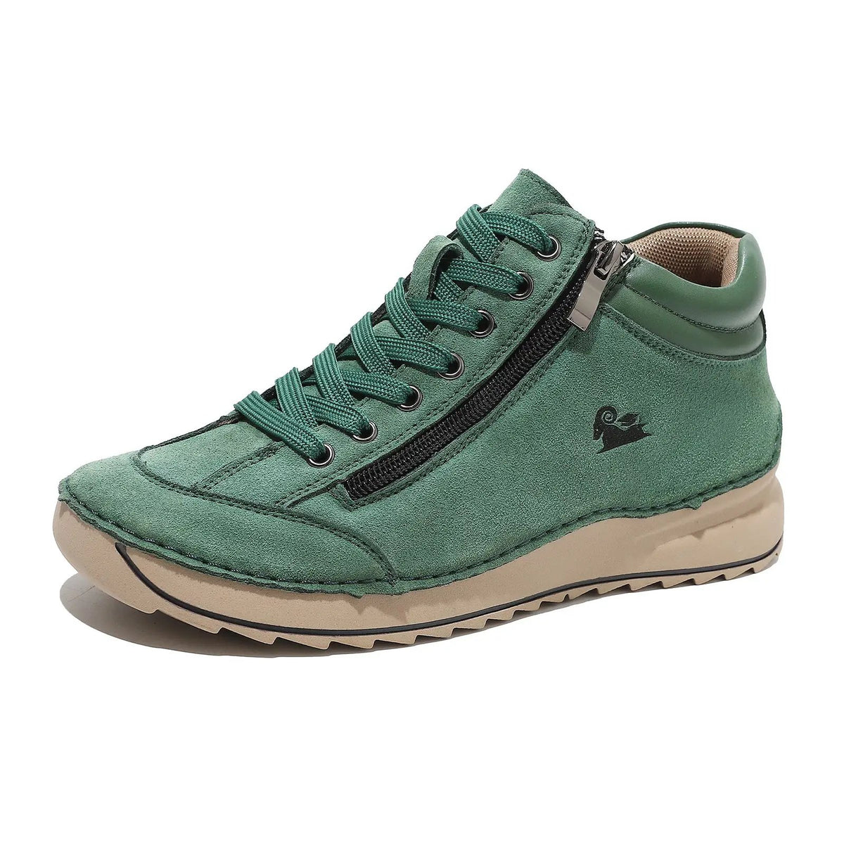 AdTec women's green suede ankle boot with lace-up front and side zipper