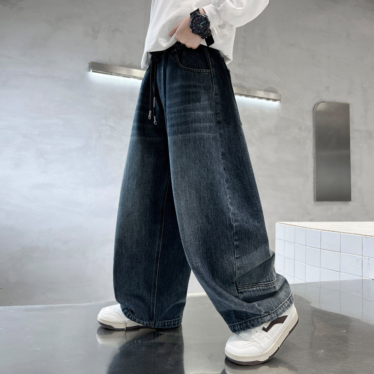 Boys' Trendy Straight Wide Leg Denim Jeans