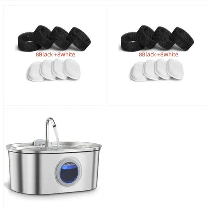 AdTec Water Feeder Stainless Steel Pet Water Dispenser with blue indicator window and 2 filter sets (8 black + 8 white)