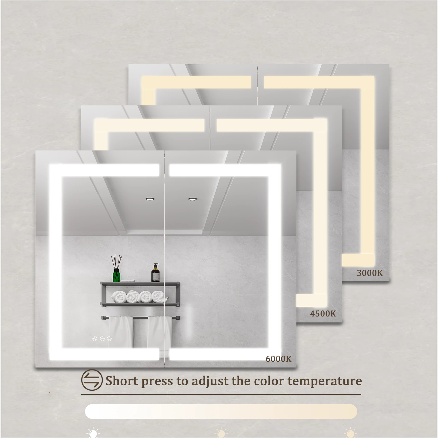 36 x 30 inch Medicine Cabinet with LED Vanity Mirror Anti-Fog Recessed or Surface Mount Waterproof DimmableAluminum 3000K~6000K Lighted Double Door Bathroom Cabinet with Touch Switch by eprolo