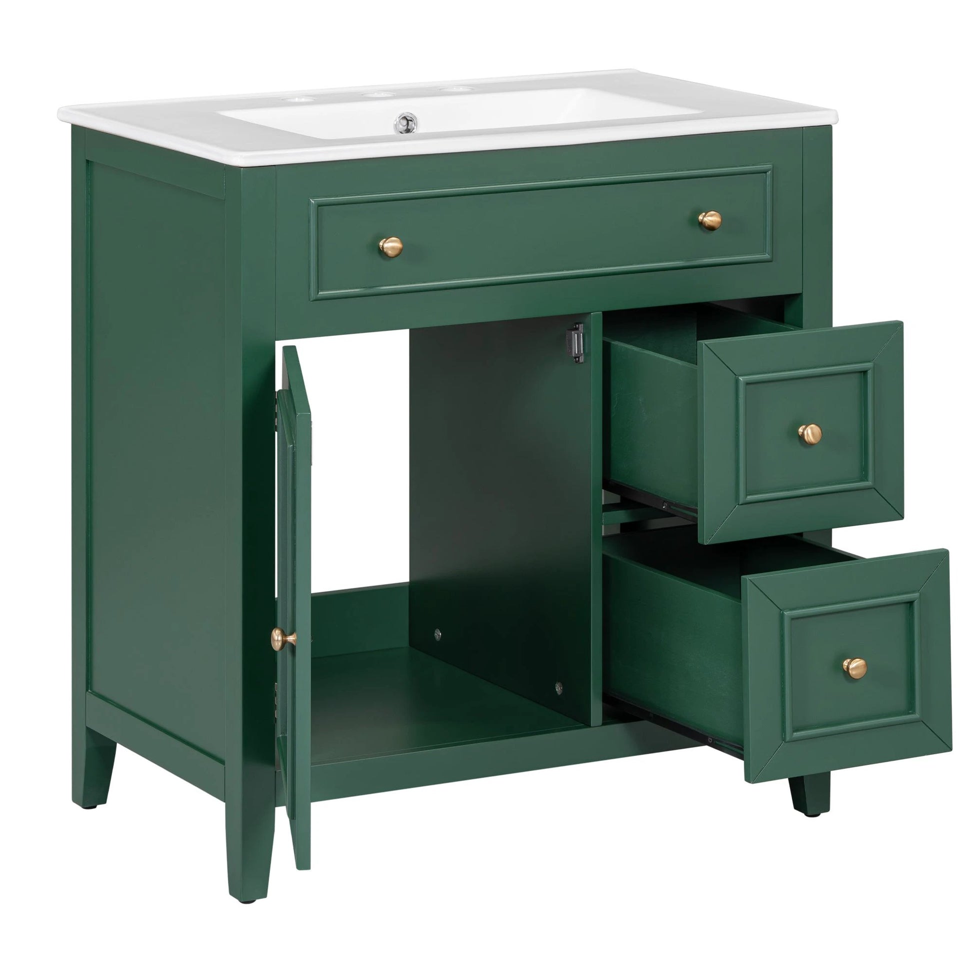 30" Bathroom Vanity with Sink Top, Bathroom Vanity Cabinet with Door and Two Drawers, Solid Wood Frame, One Package, Green by eprolo