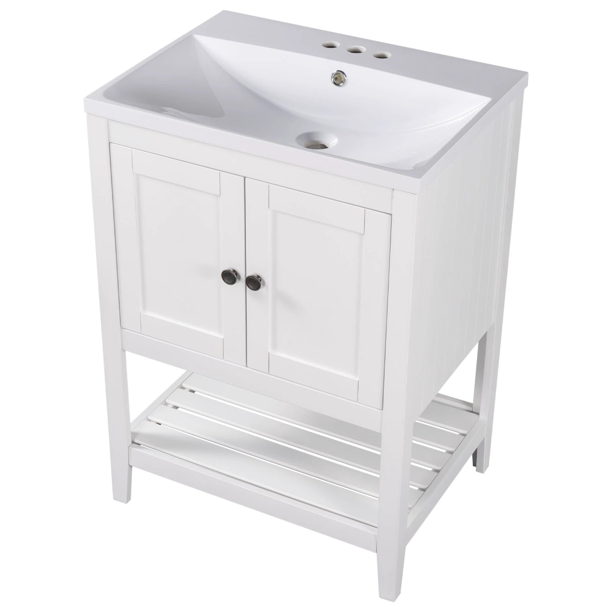 24" White Modern Sleek Bathroom Vanity Elegant Ceramic Sink with Solid Wood Frame Open Style Shelf by eprolo