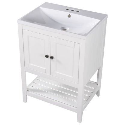 24" White Modern Sleek Bathroom Vanity Elegant Ceramic Sink with Solid Wood Frame Open Style Shelf by eprolo