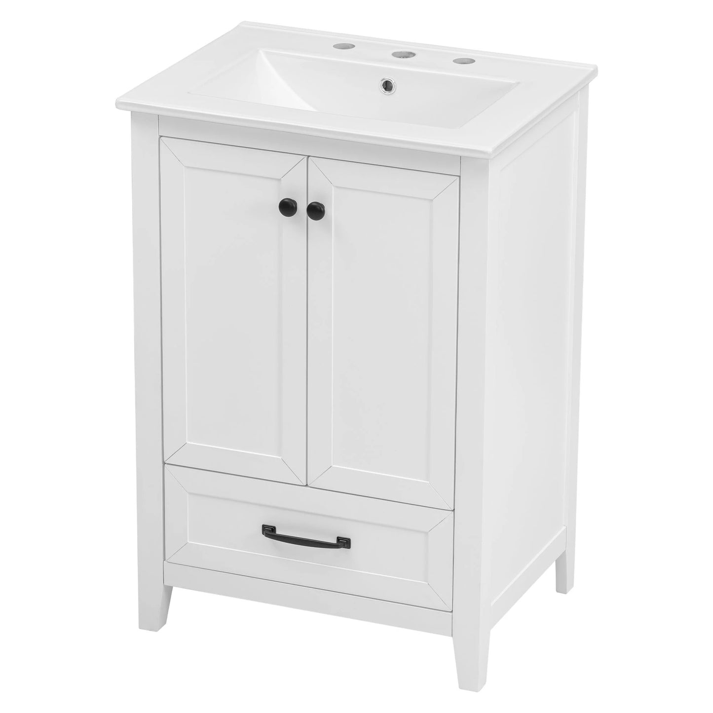 24" Bathroom Vanity with Sink, Bathroom Vanity Cabinet with One Drawer and Doors, Solid Wood and MDF, White by eprolo