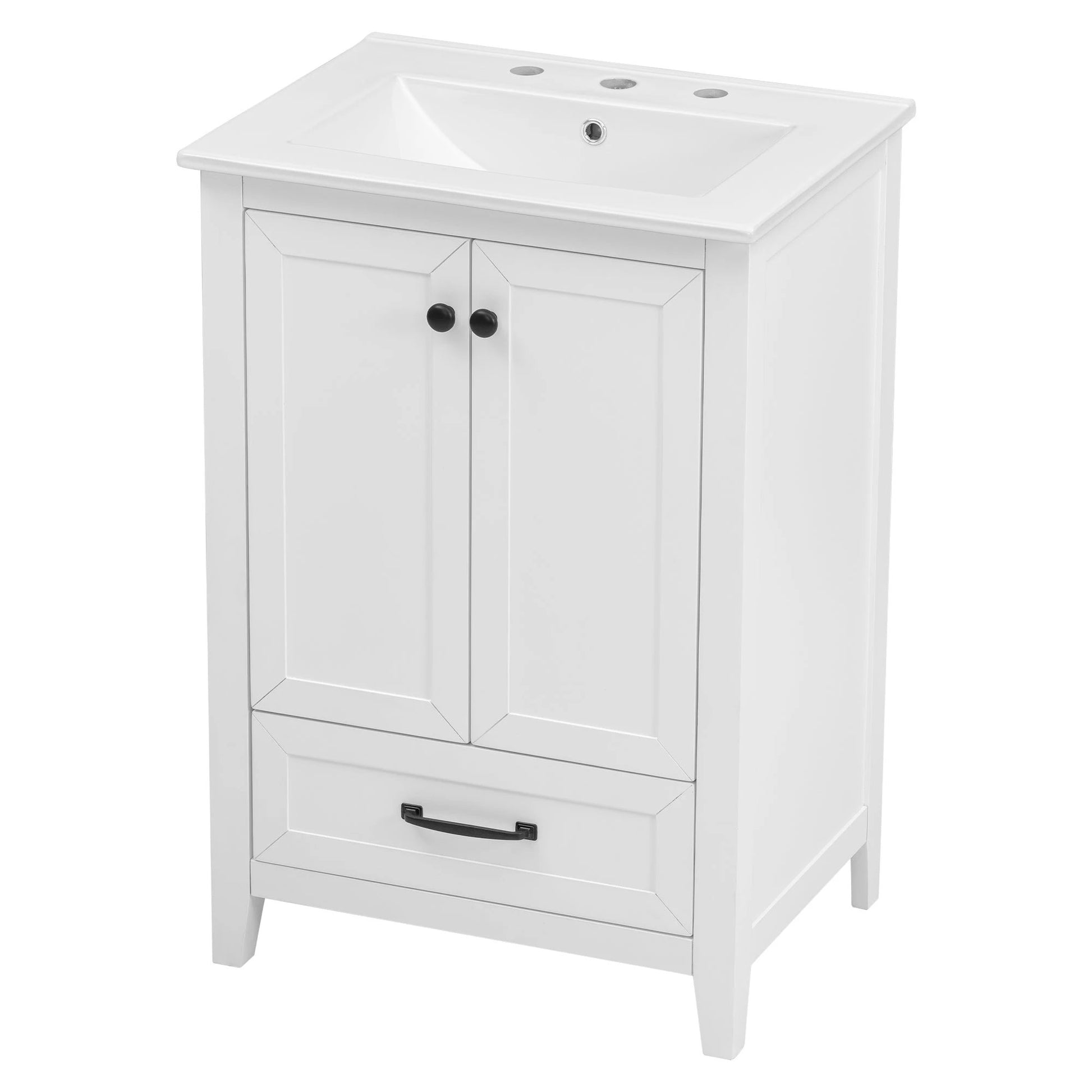 24" Bathroom Vanity with Sink, Bathroom Vanity Cabinet with One Drawer and Doors, Solid Wood and MDF, White by eprolo
