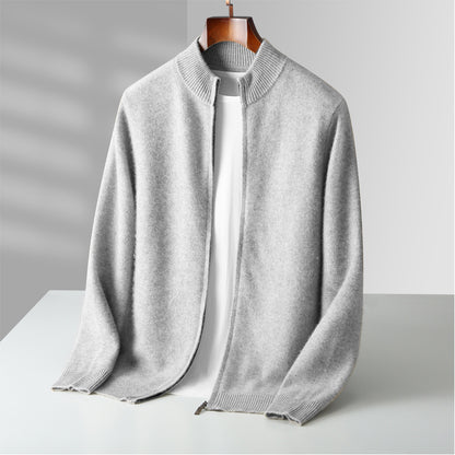 Men's 100% Australian Wool Stand Collar Zipper Cardigan Jacket Pants Set