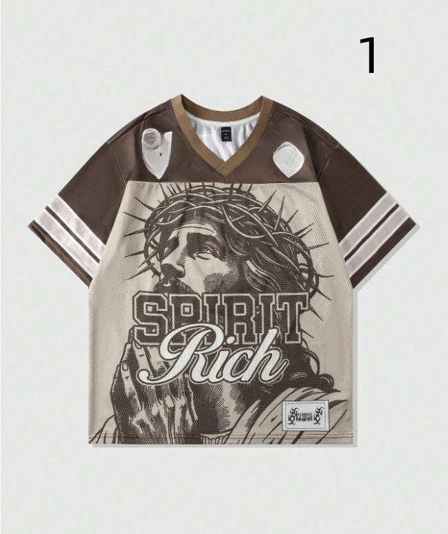 Retro Letter T-shirt Polyester Mesh American Retro