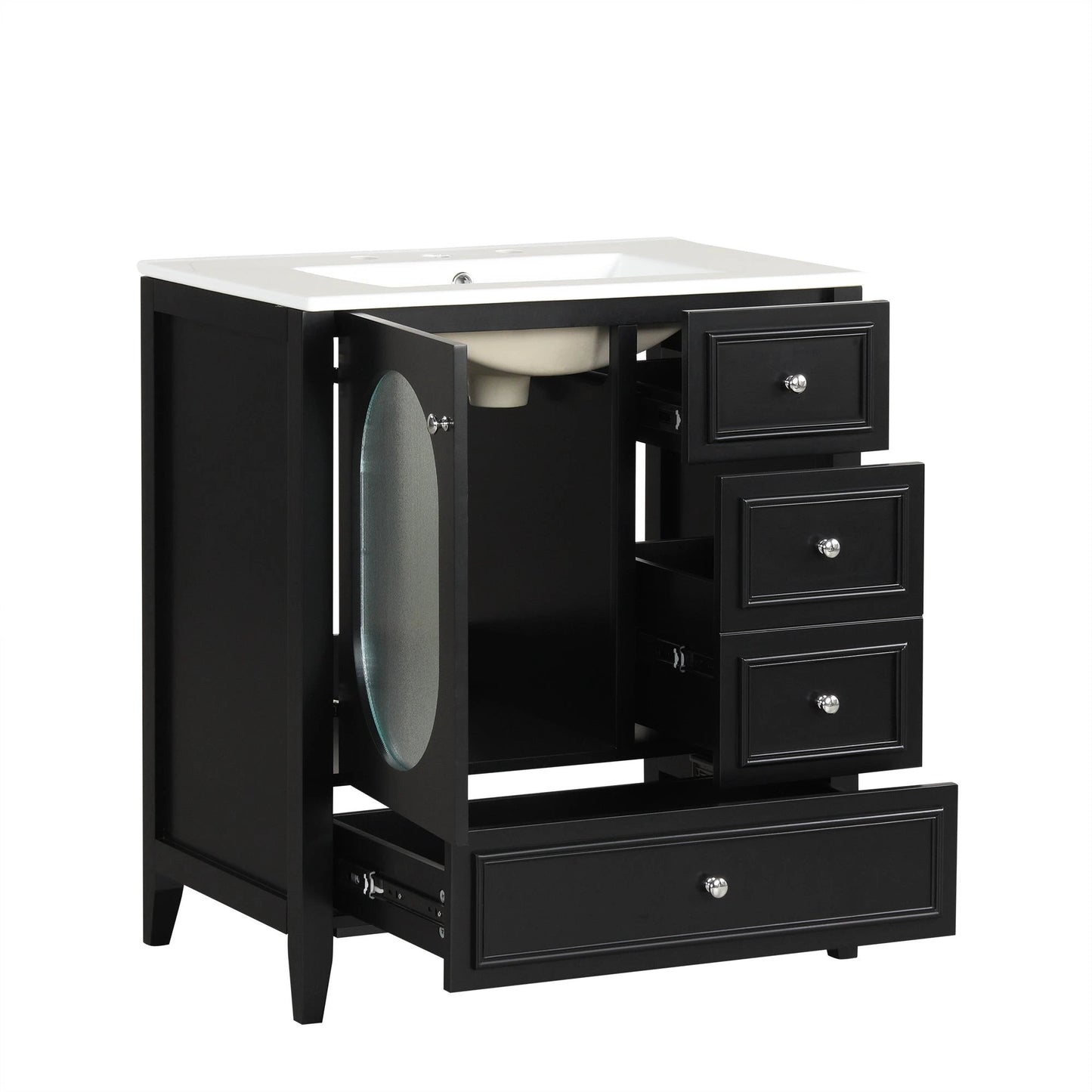 30" Bathroom Vanity with Sink, Bathroom Vanity Cabinet with Three Drawers and Door by eprolo