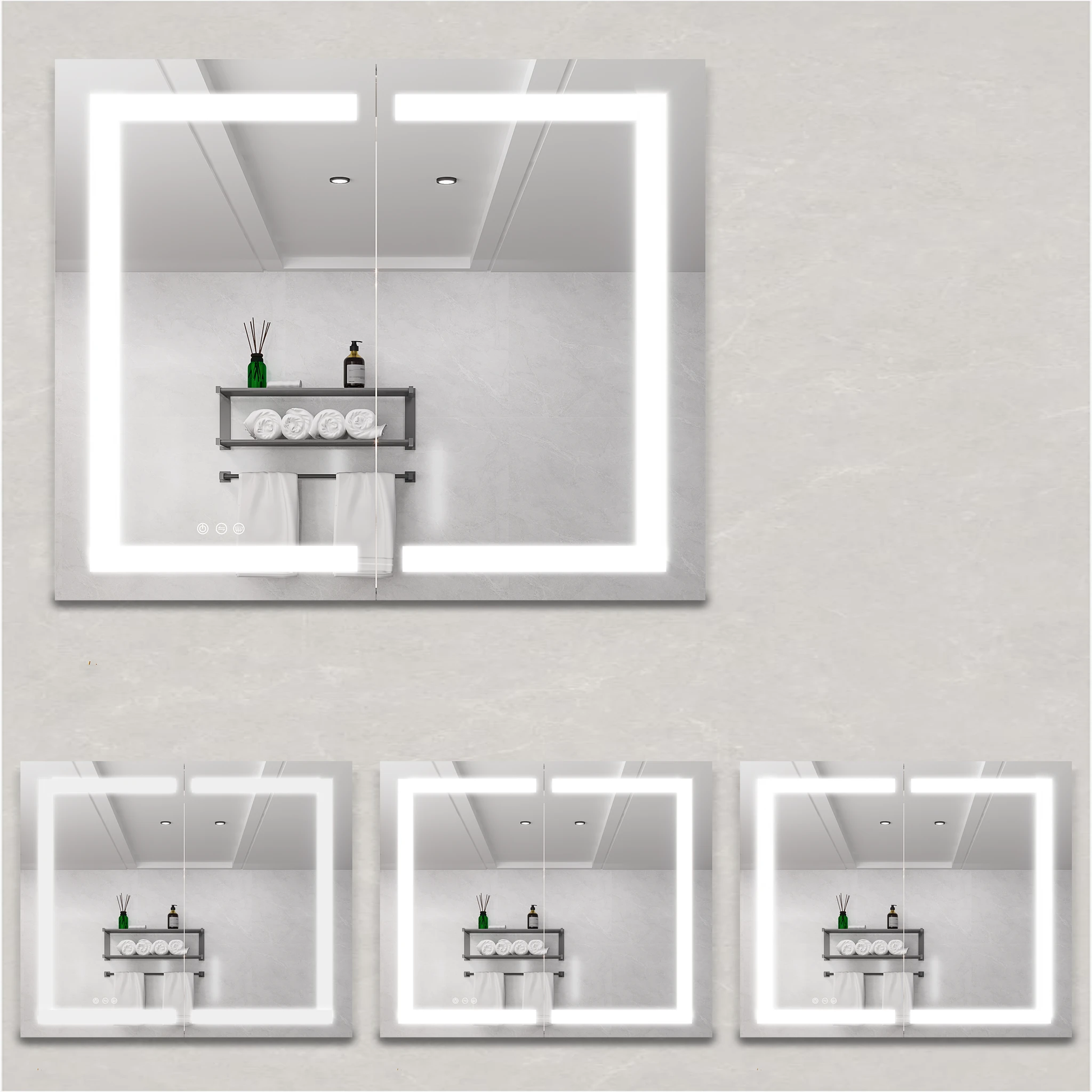 36 x 30 inch Medicine Cabinet with LED Vanity Mirror Anti-Fog Recessed or Surface Mount Waterproof DimmableAluminum 3000K~6000K Lighted Double Door Bathroom Cabinet with Touch Switch by eprolo