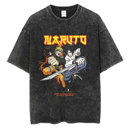 Anime Naruto Pattern T-shirt Harajuku Washed T-shirt