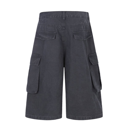 Shorts Unisex Multi-Pocket Wide Leg Slimming Versatile Vintage Casual Mid-Length Pants
