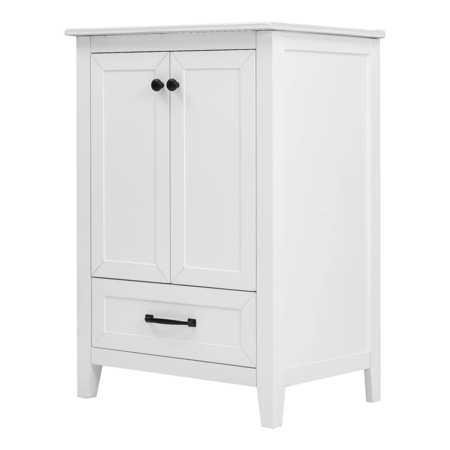 24" Bathroom Vanity with Sink, Bathroom Vanity Cabinet with One Drawer and Doors, Solid Wood and MDF, White by eprolo