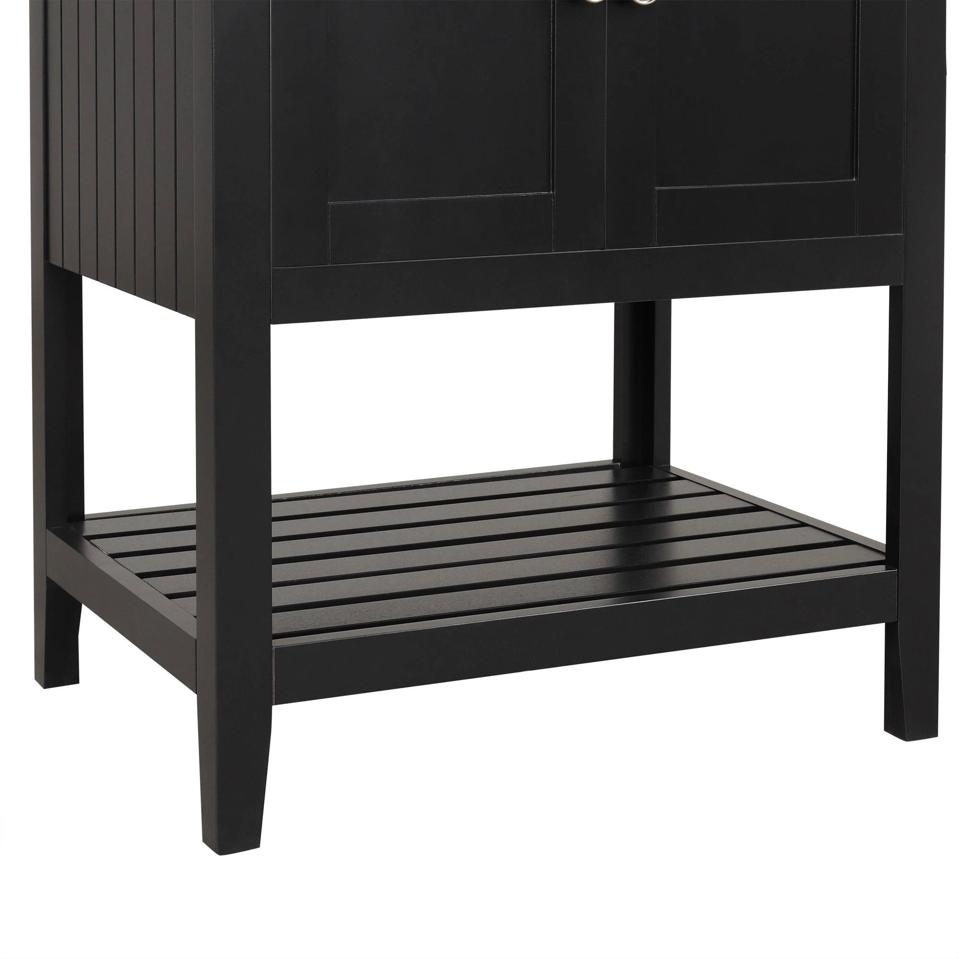 24" Black Modern Sleek Bathroom Vanity Elegant Ceramic Sink with Solid Wood Frame Open Style Shelf by eprolo