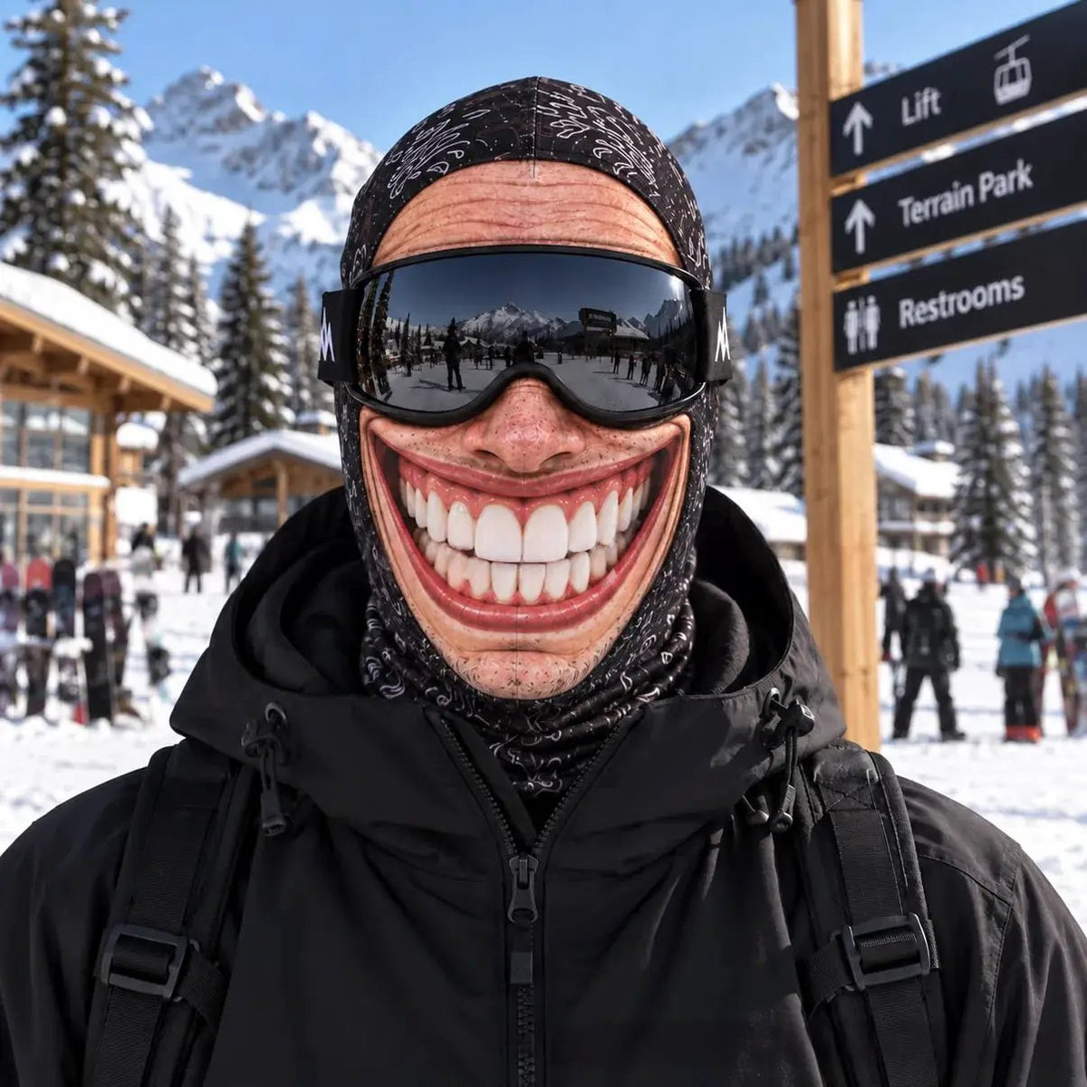Realistic winter ski balaclava mask, black windproof thermal fabric