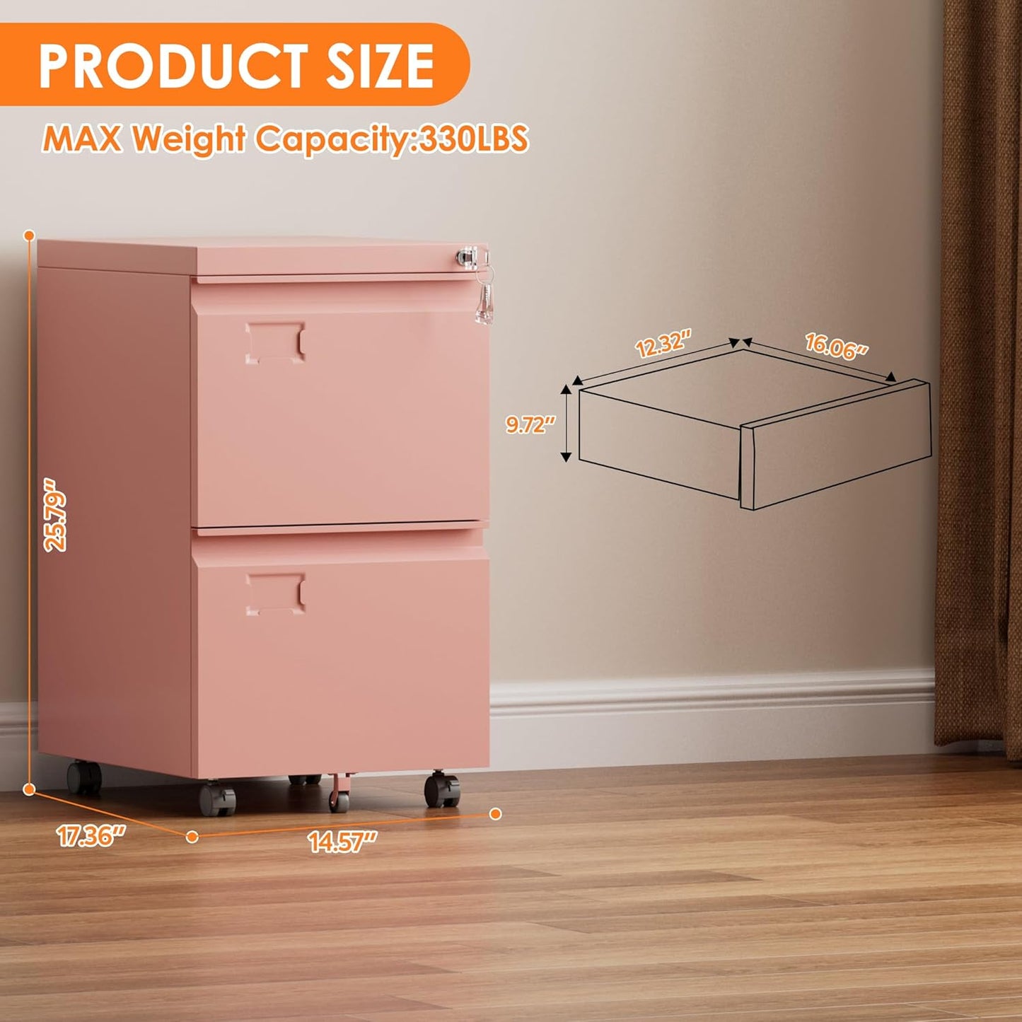 2 Drawer Mobile File Cabinet