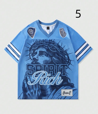 Retro Letter T-shirt Polyester Mesh American Retro