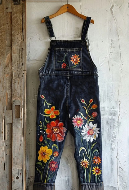 Mono vaquero con estampado floral de plantas y pintura al óleo