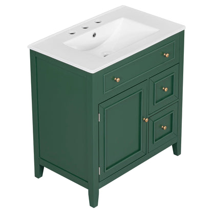 30" Bathroom Vanity with Sink Top, Bathroom Vanity Cabinet with Door and Two Drawers, Solid Wood Frame, One Package, Green by eprolo
