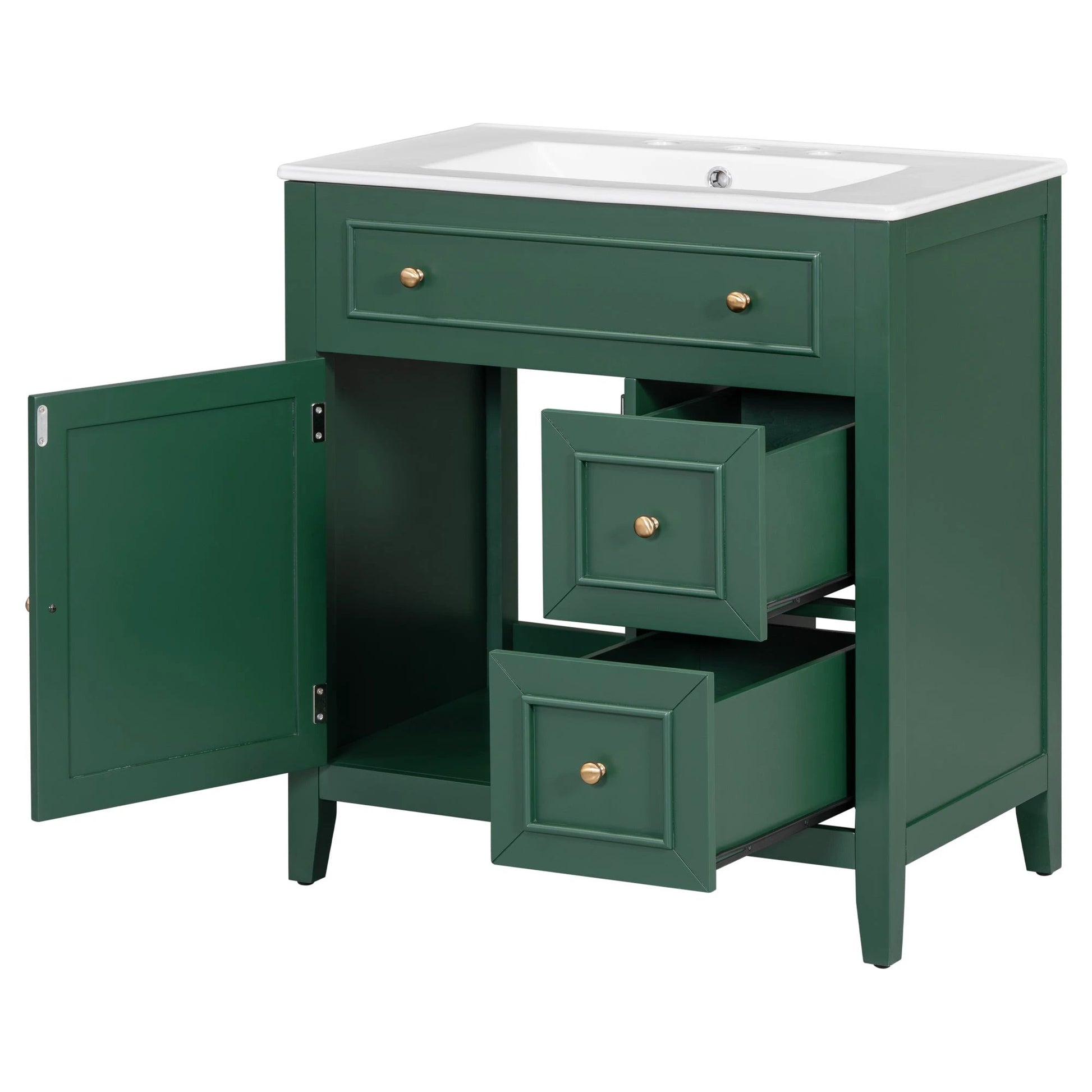 30" Bathroom Vanity with Sink Top, Bathroom Vanity Cabinet with Door and Two Drawers, Solid Wood Frame, One Package, Green by eprolo