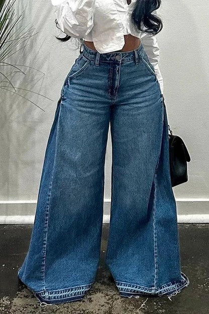 Loose Wide Leg Jeans Stitching Bell-bottom Pants Tassel Trousers by JeansDenim.Store