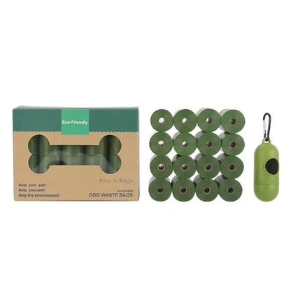 EPI Environmentally Friendly Degradable Pet Garbage Bags, 15 green rolls and a green dispenser